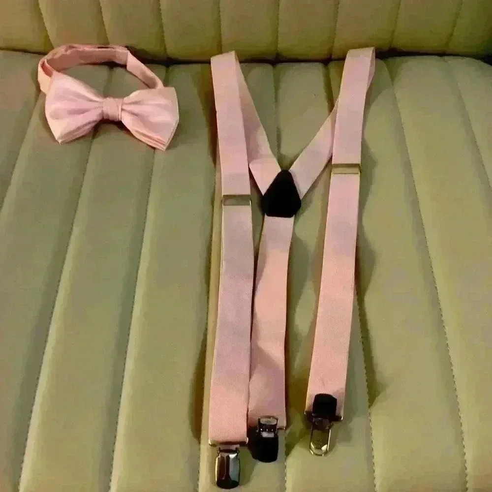Adorable pink neck bow tie and suspenders